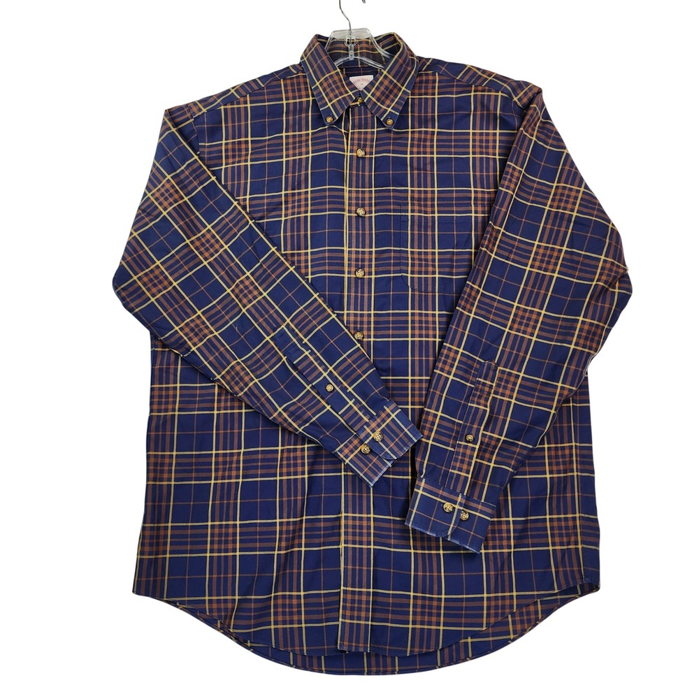 Brooks Brothers M Blue Plaid The Original Polo Shirt Regular Fit Non-Iron Cotton